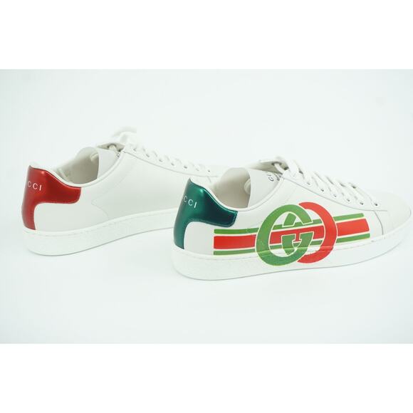 Gucci White Leather Ace Green Red GG Logo Low Top Sneakers SZ 34.5 Lace Up - Picture 5 of 12